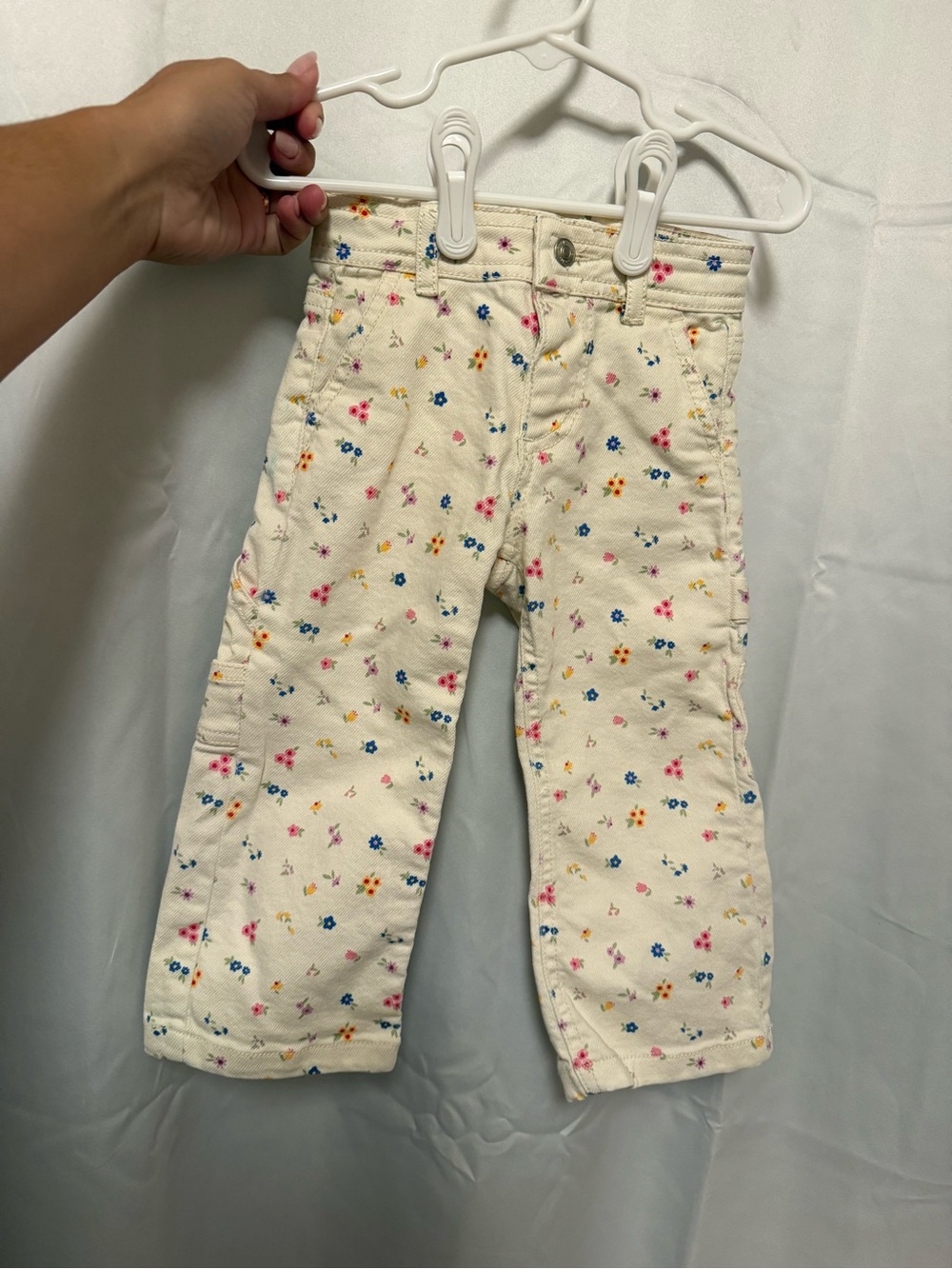 Zara Cream Floral Cargo Pants with Pink Blue Yellow Accents